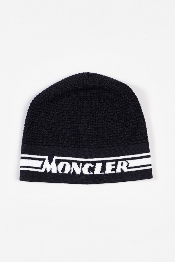 MONCLER BLACK KNITTED BEANIE
